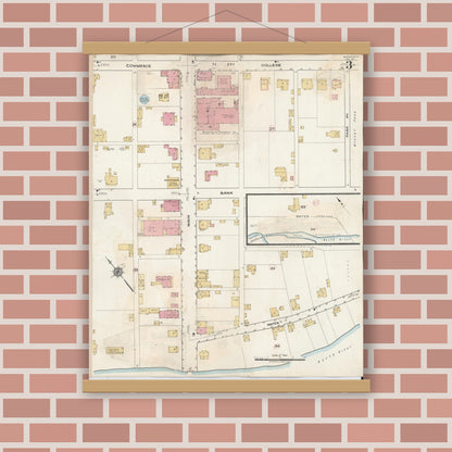 Old map wall art mockup — magnetic wood frame on brick wall — Sanborn Fire Insurance Map from Bridgewater, Rockingham County, Virginia (1917), Sheet #0003