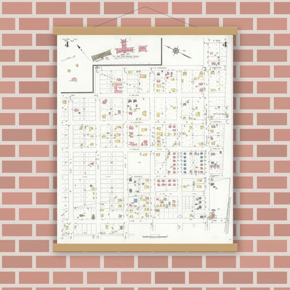 Old map wall art mockup — magnetic wood frame on brick wall — Sanborn Fire Insurance Map from Alpine, Brewster County, Texas (1933), Sheet #0004