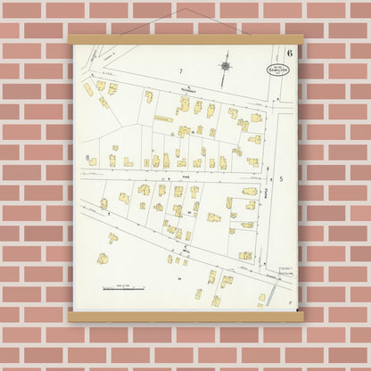 Old map wall art mockup — magnetic wood frame on brick wall — Sanborn Fire Insurance Map from Hamilton, Madison County, New York (1911), Sheet #0006