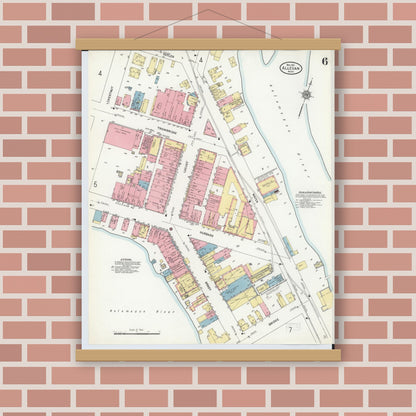 Old map wall art mockup — magnetic wood frame on brick wall — Sanborn Fire Insurance Map from Allegan, Allegan County, Michigan (1911), Sheet #0006