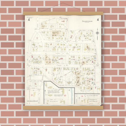 Old map wall art mockup — magnetic wood frame on brick wall — Sanborn Fire Insurance Map from Lake Bluff, Lake County, Illinois (1944), Sheet #0004