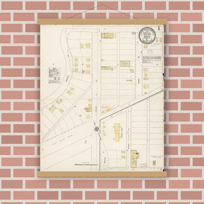 Old map wall art mockup — magnetic wood frame on brick wall — Sanborn Fire Insurance Map from Brea, Orange County, California (1915) - Complete Map Set