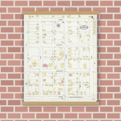 Old map wall art mockup — magnetic wood frame on brick wall — Sanborn Fire Insurance Map from Osceola Mills, Clearfield County, Pennsylvania (1904), Sheet #0003