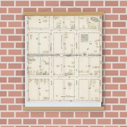 Old map wall art mockup — magnetic wood frame on brick wall — Sanborn Fire Insurance Map from Ashland, Ashland County, Wisconsin (1884), Sheet #0005
