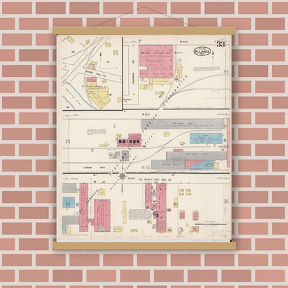 Old map wall art mockup — magnetic wood frame on brick wall — Sanborn Fire Insurance Map from Alliance, Stark County, Ohio (1921), Sheet #0033