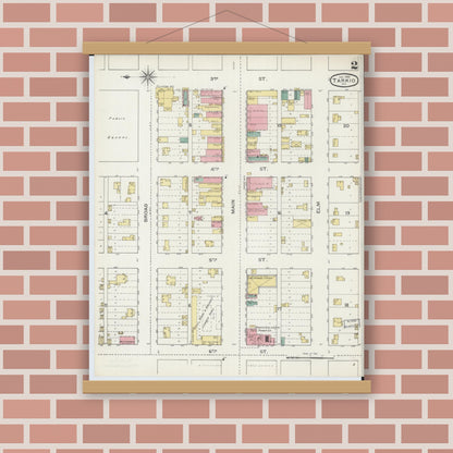 Old map wall art mockup — magnetic wood frame on brick wall — Sanborn Fire Insurance Map from Tarkio, Atchison County, Missouri (1894), Sheet #0002