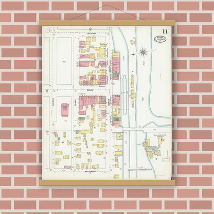 Old map wall art mockup — magnetic wood frame on brick wall — Sanborn Fire Insurance Map from Lyons, Wayne County, New York (1904), Sheet #0011