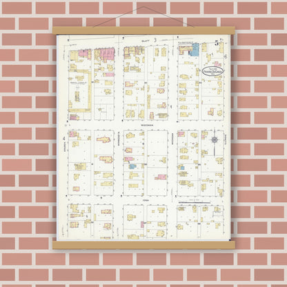 Old map wall art mockup — magnetic wood frame on brick wall — Sanborn Fire Insurance Map from Prairie du Chien, Crawford County, Wisconsin (1912), Sheet #0005