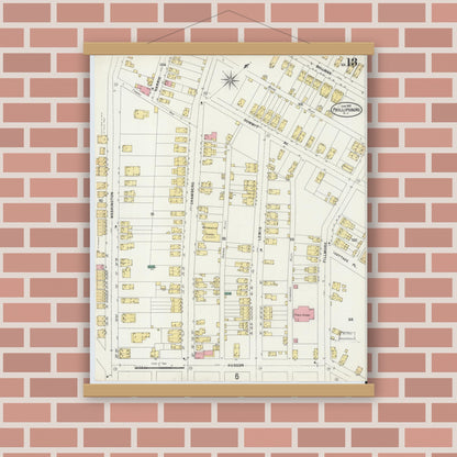 Old map wall art mockup — magnetic wood frame on brick wall — Sanborn Fire Insurance Map from Phillipsburg, Warren County, New Jersey (1897), Sheet #0013