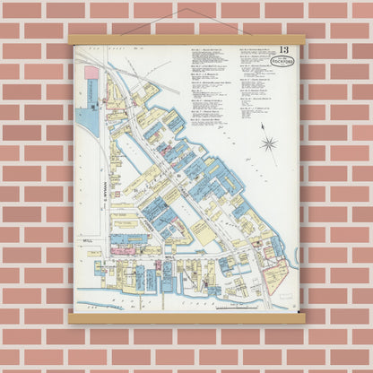 Old map wall art mockup — magnetic wood frame on brick wall — Sanborn Fire Insurance Map from Rockford, Winnebago County, Illinois (1891), Sheet #0013