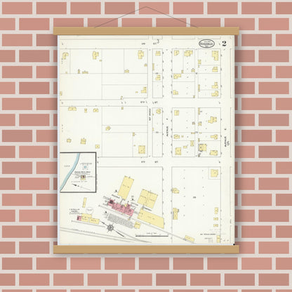 Old map wall art mockup — magnetic wood frame on brick wall — Sanborn Fire Insurance Map from Rosebud, Falls County, Texas (1914), Sheet #0002