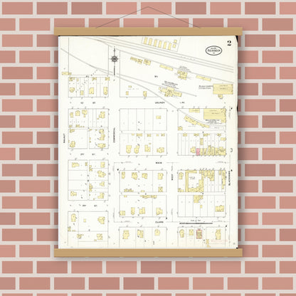 Old map wall art mockup — magnetic wood frame on brick wall — Sanborn Fire Insurance Map from Reinbeck, Grundy County, Iowa (1911), Sheet #0002