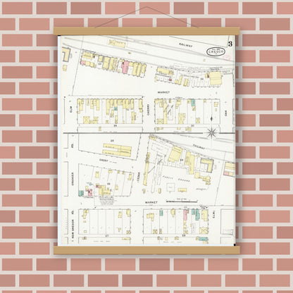 Old map wall art mockup — magnetic wood frame on brick wall — Sanborn Fire Insurance Map from Cresco, Howard County, Iowa (1894), Sheet #0003
