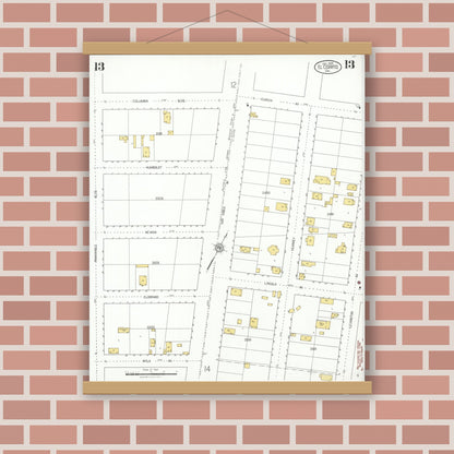 Old map wall art mockup — magnetic wood frame on brick wall — Sanborn Fire Insurance Map from El Cerrito, Contra Costa County, California (1926), Sheet #0013