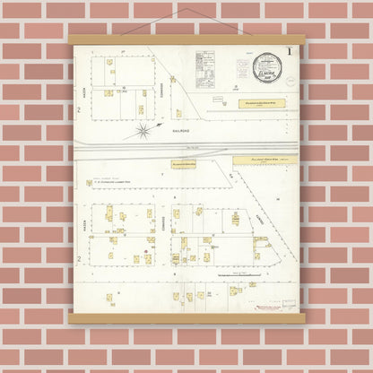 Old map wall art mockup — magnetic wood frame on brick wall — Sanborn Fire Insurance Map from Elmira, Solano County, California (1900) - Complete Map Set