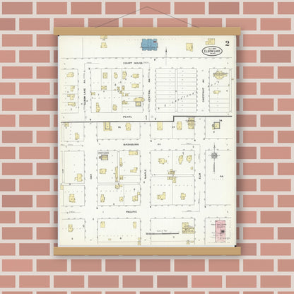 Old map wall art mockup — magnetic wood frame on brick wall — Sanborn Fire Insurance Map from Elbow Lake, Grant County, Minnesota (1909), Sheet #0002