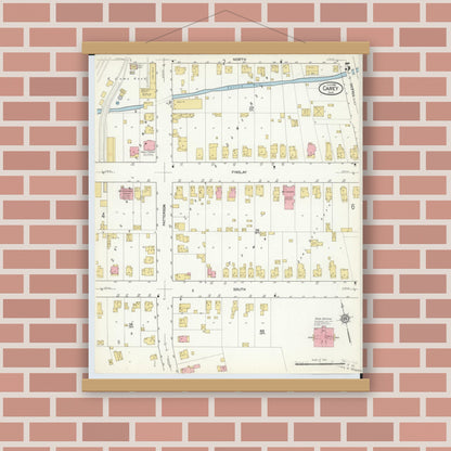 Old map wall art mockup — magnetic wood frame on brick wall — Sanborn Fire Insurance Map from Carey, Wyandot County, Ohio (1916), Sheet #0005