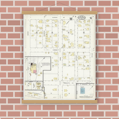 Old map wall art mockup — magnetic wood frame on brick wall — Sanborn Fire Insurance Map from Punta Gorda, Charlotte County, Florida (1914), Sheet #0006