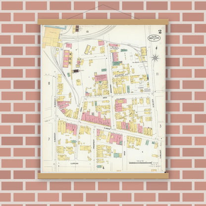 Old map wall art mockup — magnetic wood frame on brick wall — Sanborn Fire Insurance Map from Nanticoke, Luzerne County, Pennsylvania (1903), Sheet #0002