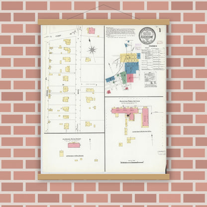Old map wall art mockup — magnetic wood frame on brick wall — Sanborn Fire Insurance Map from Blackstone, Nottoway County, Virginia (1908) - Complete Map Set