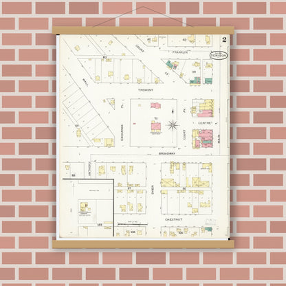 Old map wall art mockup — magnetic wood frame on brick wall — Sanborn Fire Insurance Map from Denison, Crawford County, Iowa (1893), Sheet #0002