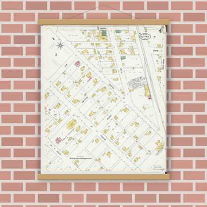 Old map wall art mockup — magnetic wood frame on brick wall — Sanborn Fire Insurance Map from Leipsic, Putnam County, Ohio (1900), Sheet #0004