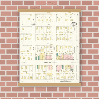 Old map wall art mockup — magnetic wood frame on brick wall — Sanborn Fire Insurance Map from Griswold, Cass County, Iowa (1909), Sheet #0002