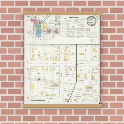 Old map wall art mockup — magnetic wood frame on brick wall — Sanborn Fire Insurance Map from Port Clinton, Ottawa County, Ohio (1898), Sheet #0001