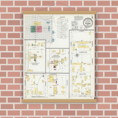 Old map wall art mockup — magnetic wood frame on brick wall — Sanborn Fire Insurance Map from Victoria, Victoria County, Texas (1902) - Complete Map Set