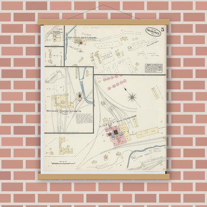 Old map wall art mockup — magnetic wood frame on brick wall — Sanborn Fire Insurance Map from Negaunee, Marquette County, Michigan (1884), Sheet #0005