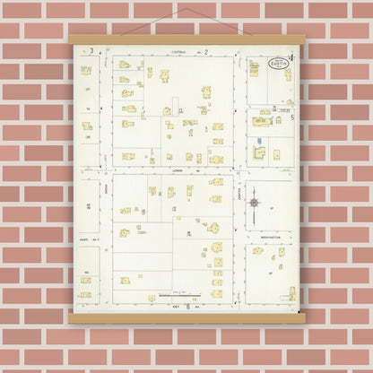 Old map wall art mockup — magnetic wood frame on brick wall — Sanborn Fire Insurance Map from Eustis, Lake County, Florida (1912), Sheet #0004