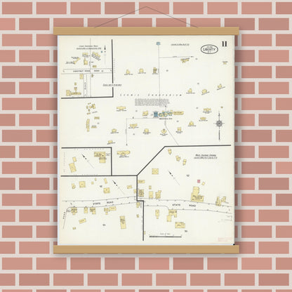 Old map wall art mockup — magnetic wood frame on brick wall — Sanborn Fire Insurance Map from Liberty, Sullivan County, New York (1916), Sheet #0011