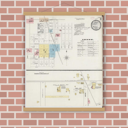 Old map wall art mockup — magnetic wood frame on brick wall — Sanborn Fire Insurance Map from Tipton, Tipton County, Indiana (1890) - Complete Map Set