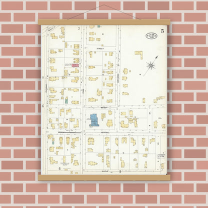 Old map wall art mockup — magnetic wood frame on brick wall — Sanborn Fire Insurance Map from Palmer, Hampden County, Massachusetts (1906), Sheet #0005