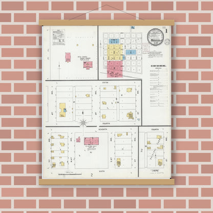 Old map wall art mockup — magnetic wood frame on brick wall — Sanborn Fire Insurance Map from Madison, Lac Qui Parle County, Minnesota (1899) - Complete Map Set