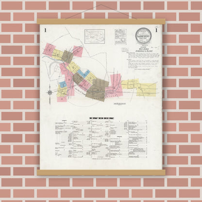 Old map wall art mockup — magnetic wood frame on brick wall — Sanborn Fire Insurance Map from Barnesboro, Cambria County, Pennsylvania (1930) - Complete Map Set