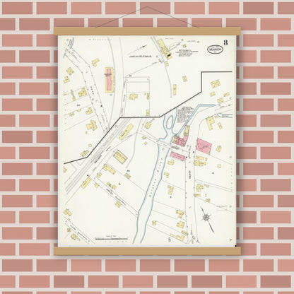 Old map wall art mockup — magnetic wood frame on brick wall — Sanborn Fire Insurance Map from Marion, Smyth County, Virginia (1913), Sheet #0008