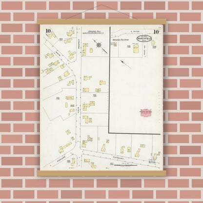 Old map wall art mockup — magnetic wood frame on brick wall — Sanborn Fire Insurance Map from Marshfield, Plymouth County, Massachusetts (1925), Sheet #0010