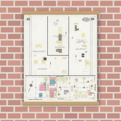 Old map wall art mockup — magnetic wood frame on brick wall — Sanborn Fire Insurance Map from Eagle Pass, Maverick County, Texas (1924), Sheet #0010