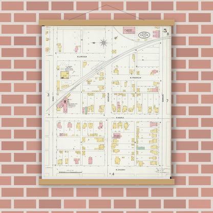 Old map wall art mockup — magnetic wood frame on brick wall — Sanborn Fire Insurance Map from Eaton, Preble County, Ohio (1899), Sheet #0005