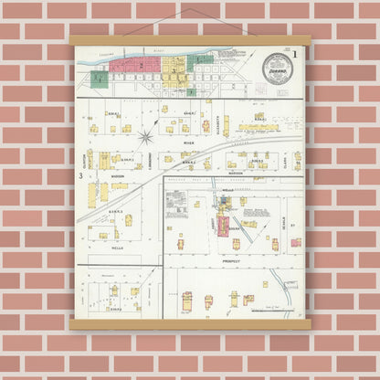 Old map wall art mockup — magnetic wood frame on brick wall — Sanborn Fire Insurance Map from Durand, Pepin County, Wisconsin (1904) - Complete Map Set