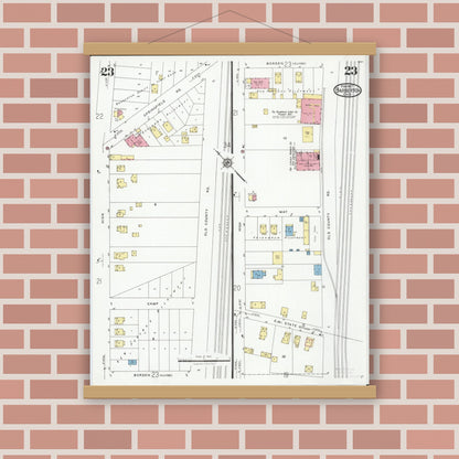 Old map wall art mockup — magnetic wood frame on brick wall — Sanborn Fire Insurance Map from Barberton, Summit County, Ohio (1927), Sheet #0023
