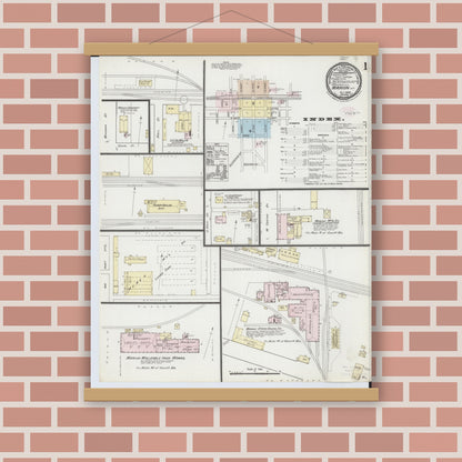 Old map wall art mockup — magnetic wood frame on brick wall — Sanborn Fire Insurance Map from Marion, Marion County, Ohio (1888) - Complete Map Set
