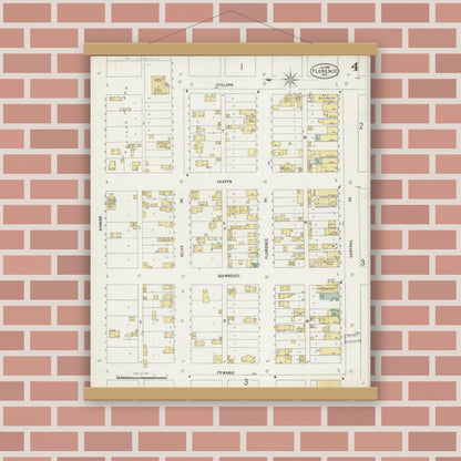 Old map wall art mockup — magnetic wood frame on brick wall — Sanborn Fire Insurance Map from Florence, Florence County, Wisconsin (1898), Sheet #0004