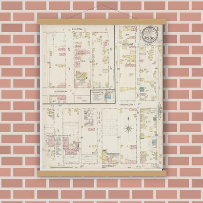Old map wall art mockup — magnetic wood frame on brick wall — Sanborn Fire Insurance Map from Tell City, Perry County, Indiana (1886) - Complete Map Set