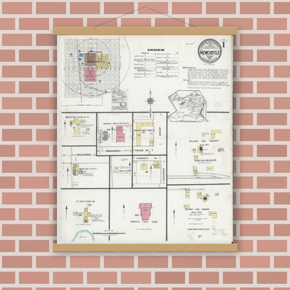 Old map wall art mockup — magnetic wood frame on brick wall — Sanborn Fire Insurance Map from Newcastle, Young County, Texas (1921) - Complete Map Set