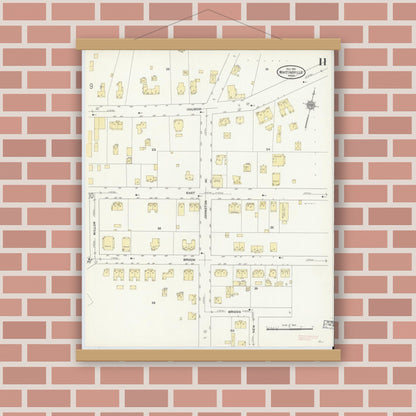 Old map wall art mockup — magnetic wood frame on brick wall — Sanborn Fire Insurance Map from Whitinsville, Worcester County, Massachusetts (1910), Sheet #0011