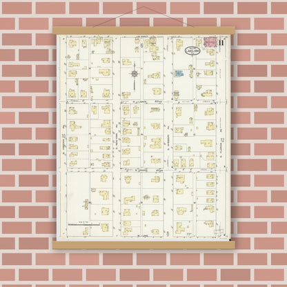 Old map wall art mockup — magnetic wood frame on brick wall — Sanborn Fire Insurance Map from Lakeland, Polk County, Florida (1913), Sheet #0011