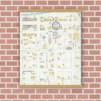 Old map wall art mockup — magnetic wood frame on brick wall — Sanborn Fire Insurance Map from Durand, Pepin County, Wisconsin (1900) - Complete Map Set