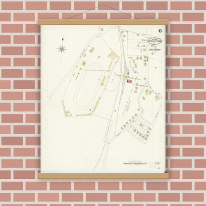 Old map wall art mockup — magnetic wood frame on brick wall — Sanborn Fire Insurance Map from Burgettstown, Washington County, Pennsylvania (1908), Sheet #0006